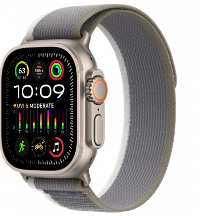 Apple Watch Ultra 2 GPS + Cellular 49mm Titanium Case with Green/Gray Trail Loop - M/L (MRF43)