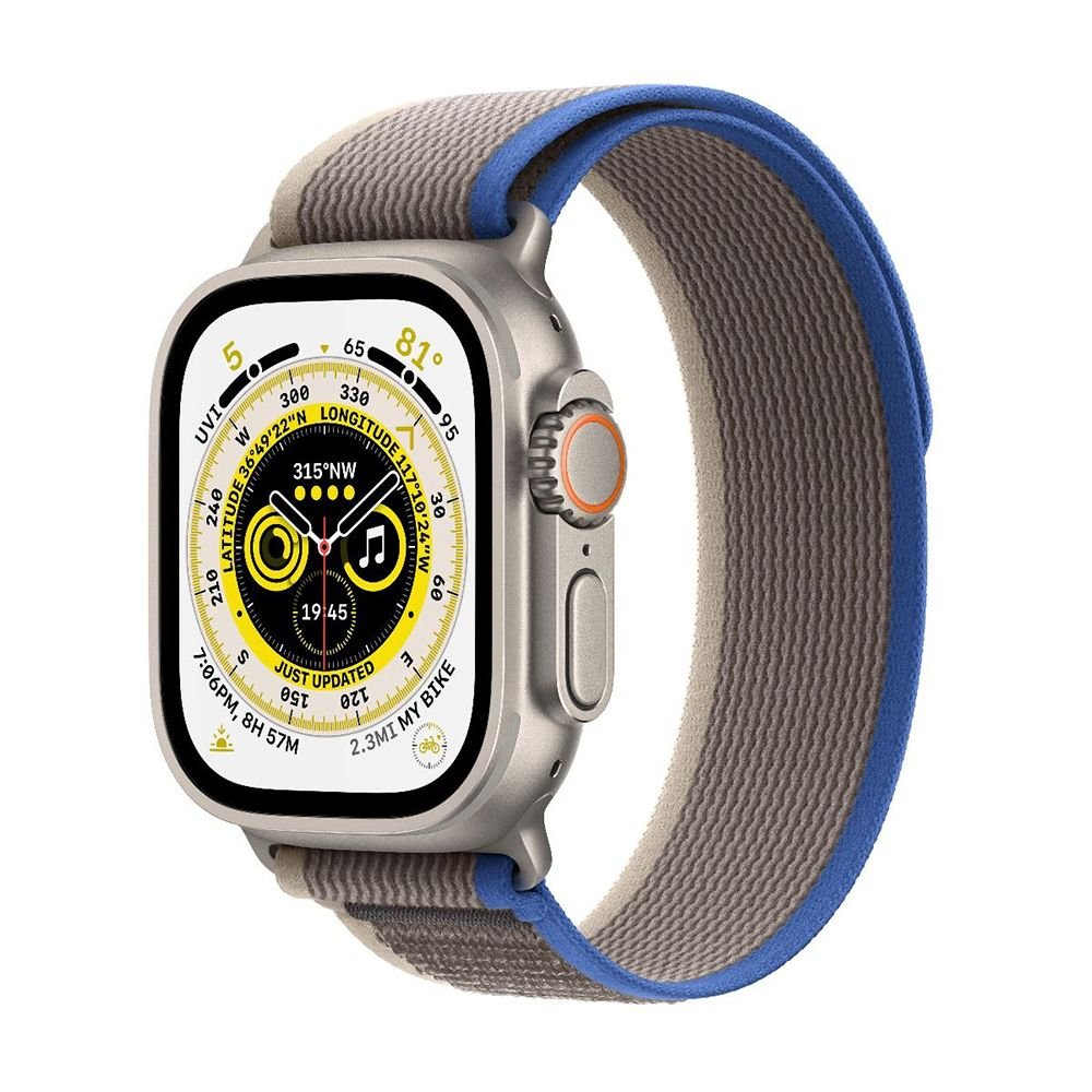 Apple Watch Ultra GPS + Cellular 49mm Titanium Case with Blue/Gray Trail Loop - S/M (MNHE3/MNHL3)