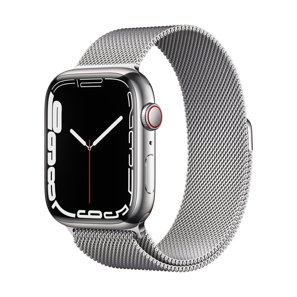 Apple Watch Series 7 GPS + Cellular, 45mm Silver Stainless Steel Case with Milanese Loop Silver (MKJE3)