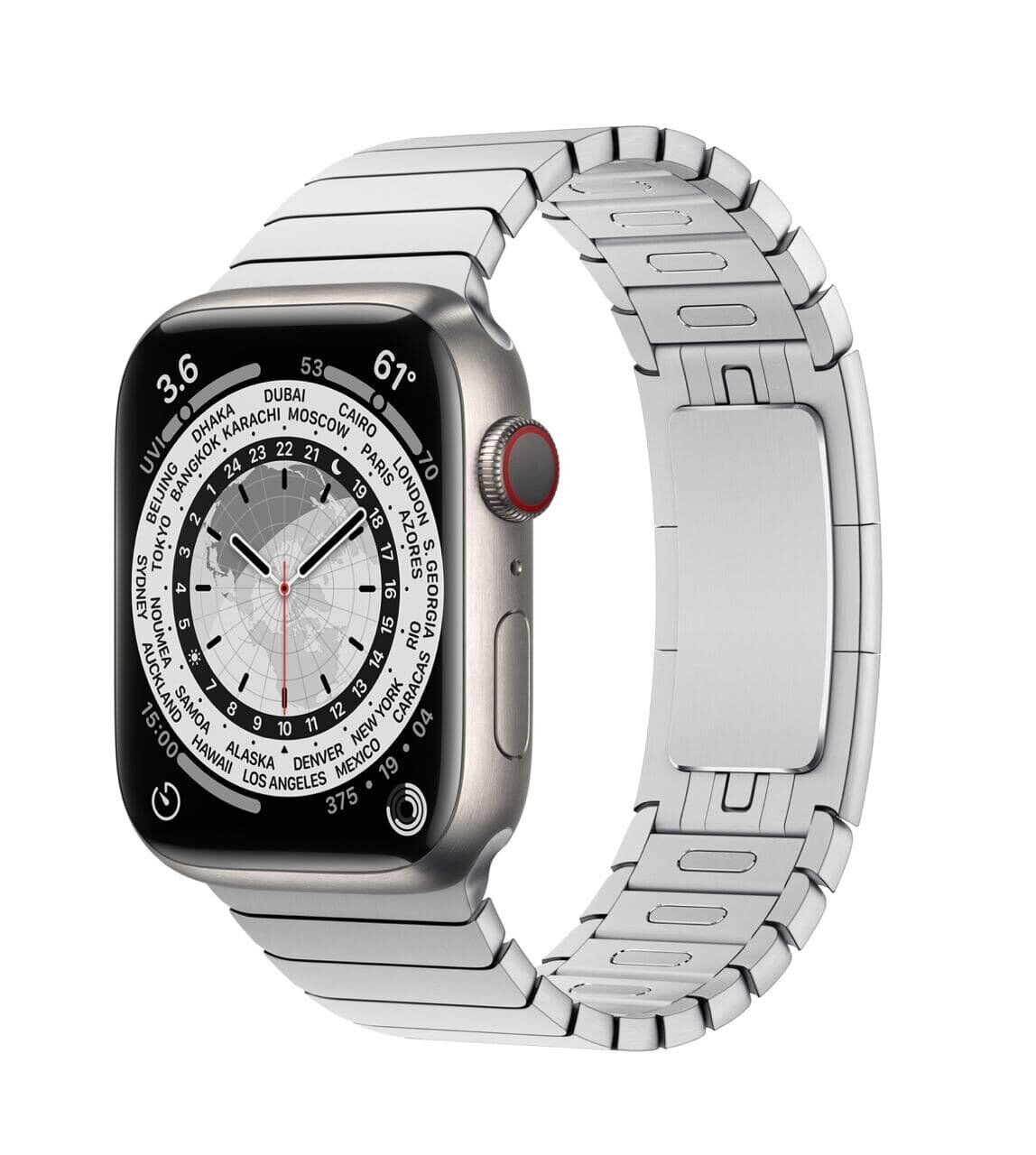 Apple Watch Series 7 GPS + Cellular, 45mm Silver Titanium (ML8W3) with Silver Link Bracelet (MUHL2)