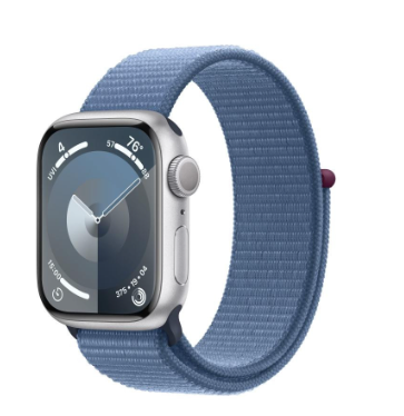 Apple Watch Series 9 GPS 45mm Silver Aluminum Case with Winter Blue Sport Loop (MR9F3)